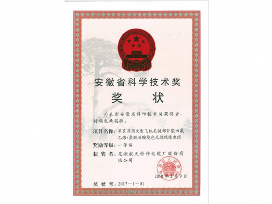 安徽省科學技術(shù)一等獎獎狀